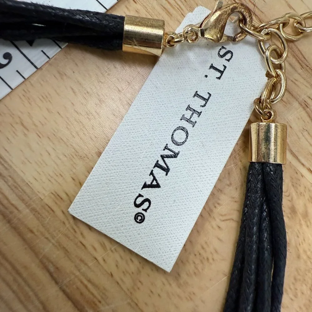 St. Thomas Gold & Black Pendant Necklace, Statement, Neutral, Chunky, Hammered - Picture 4 of 9